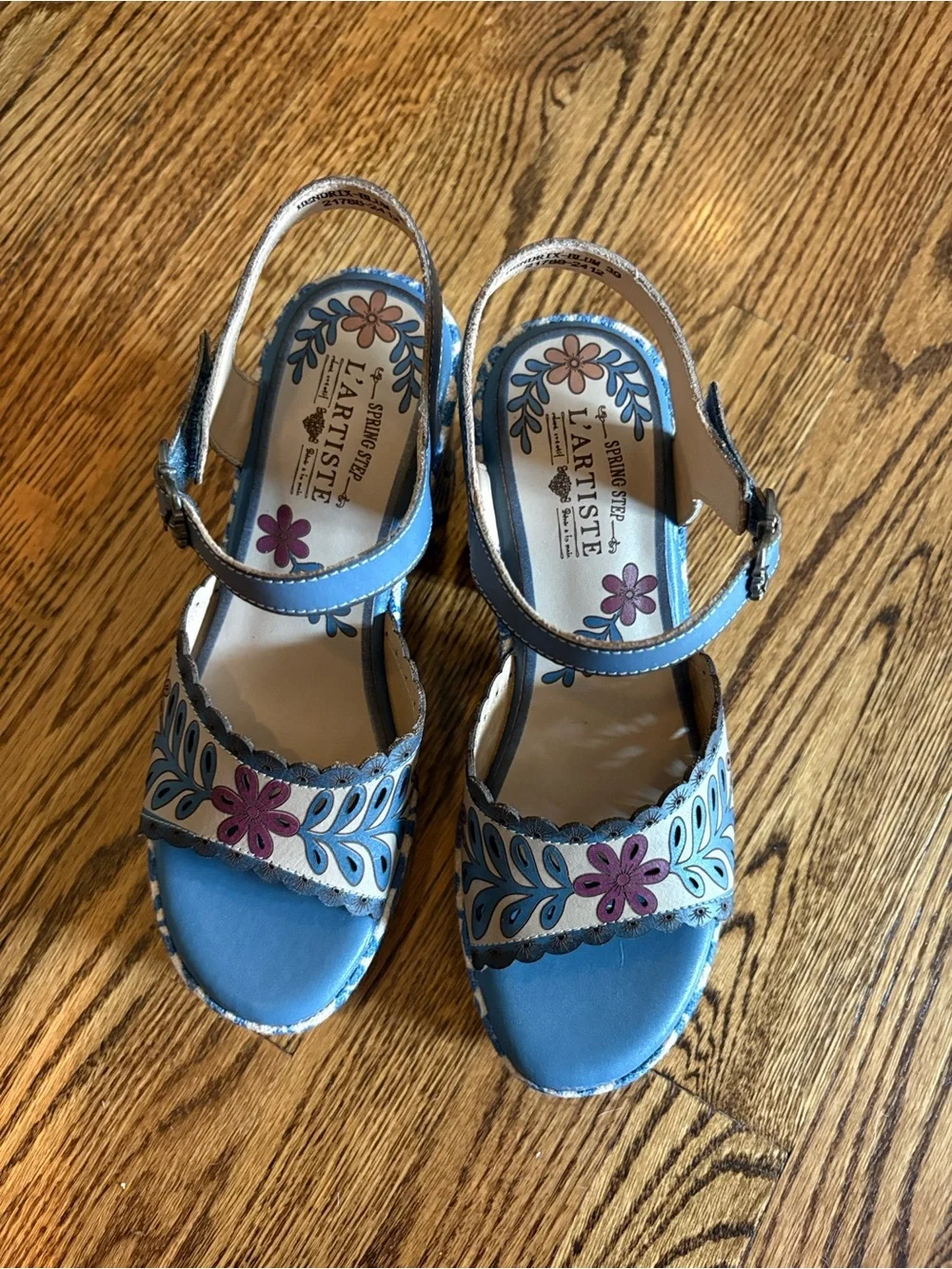 L'Artiste Blue Floral Patterned Wedge Sandals